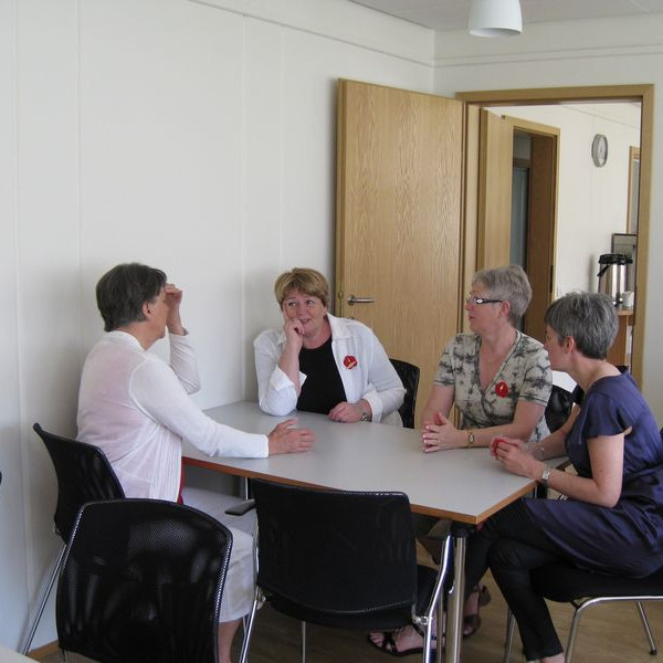 Beta- og Mýsystur rabba saman áður en afmælisfundur hefst.