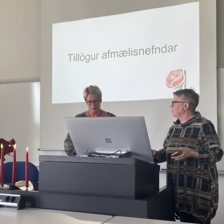 Jóna Benediktsdóttir kynnir tillögur afmælisnefndar