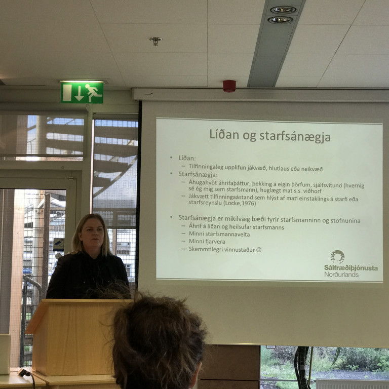 Sigrún Heimisdóttir sálfræðingur var með upphafsinnlegg um líðan og starfsánægju kennara.